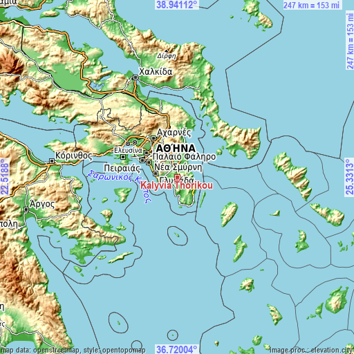 Topographic map of Kalývia Thorikoú