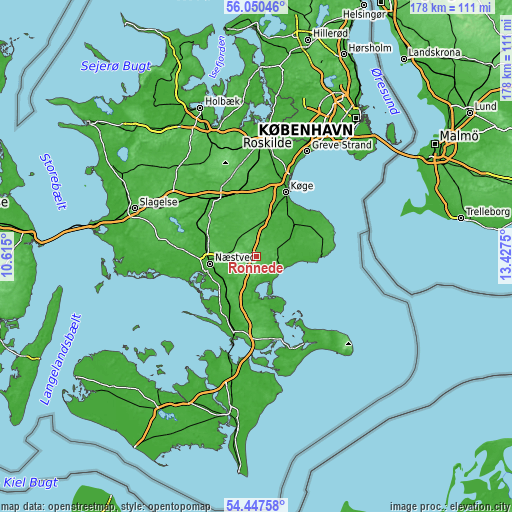 Topographic map of Rønnede