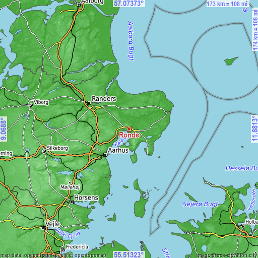 Topographic map of Rønde