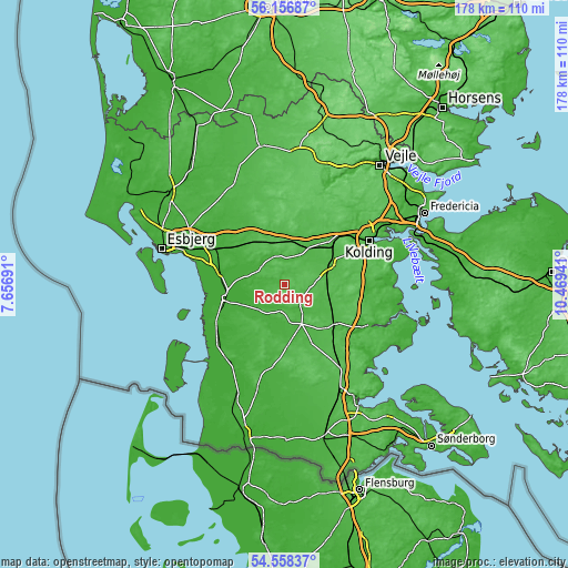 Topographic map of Rødding