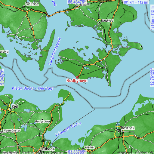 Topographic map of Rødbyhavn
