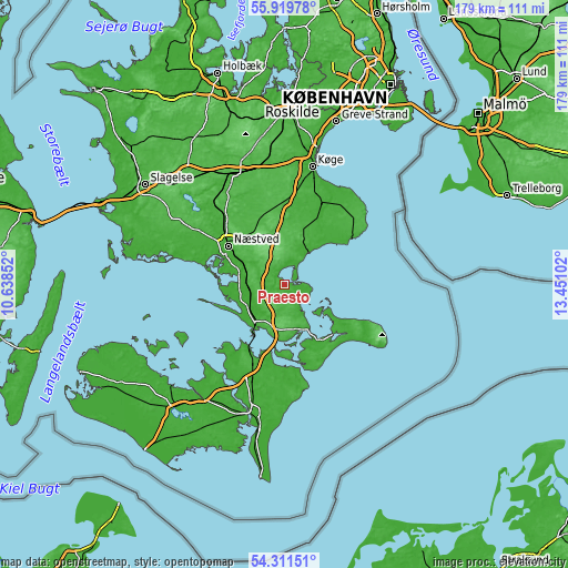 Topographic map of Præstø