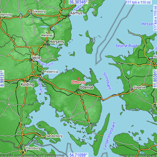 Topographic map of Otterup