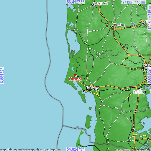 Topographic map of Oksbøl