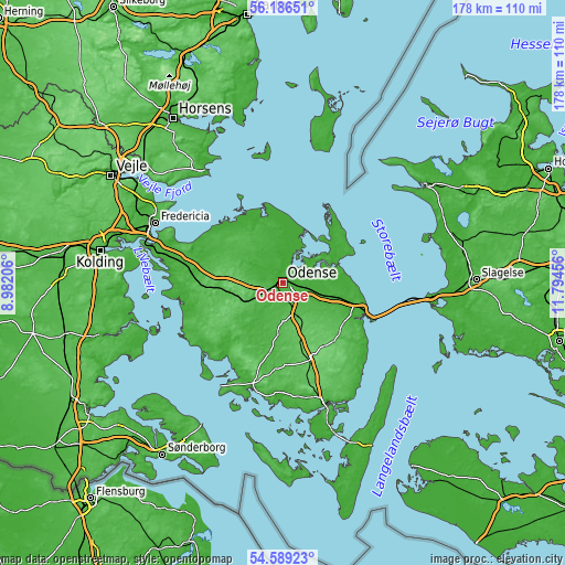 Topographic map of Odense