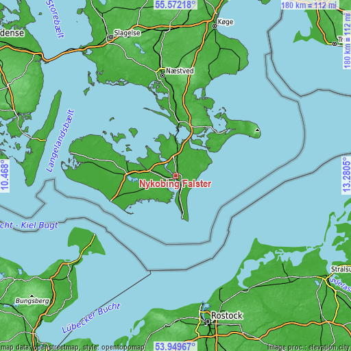 Topographic map of Nykøbing Falster