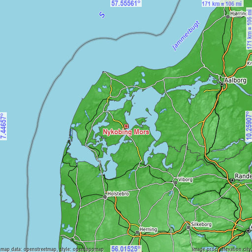 Topographic map of Nykøbing Mors