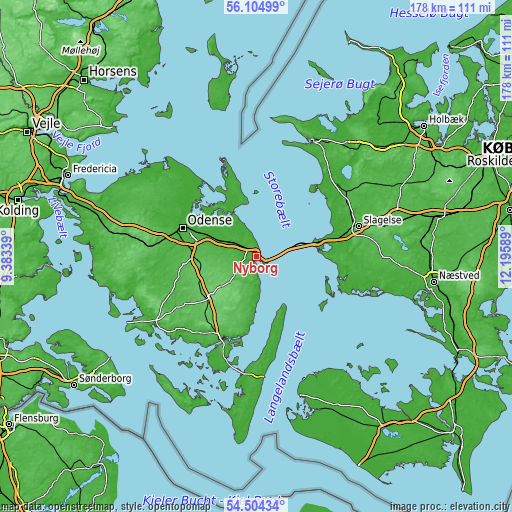 Topographic map of Nyborg