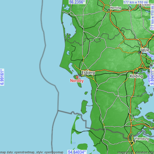 Topographic map of Nordby