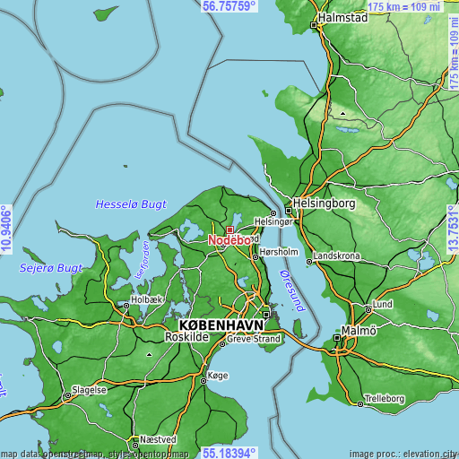 Topographic map of Nødebo
