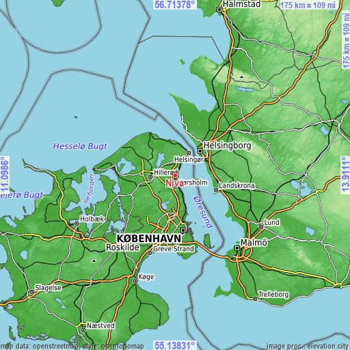 Topographic map of Nivå