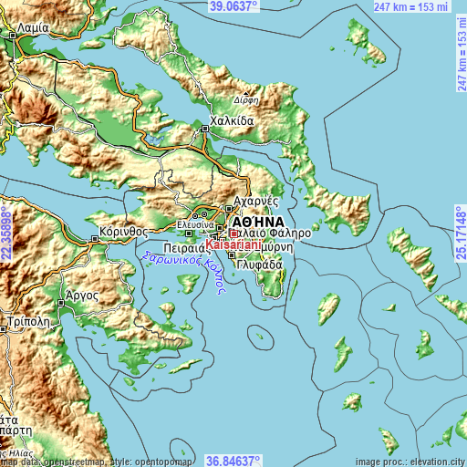 Topographic map of Kaisarianí