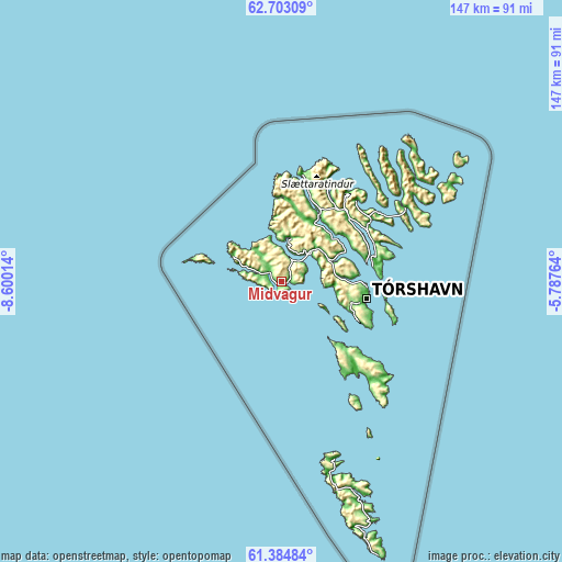 Topographic map of Miðvágur