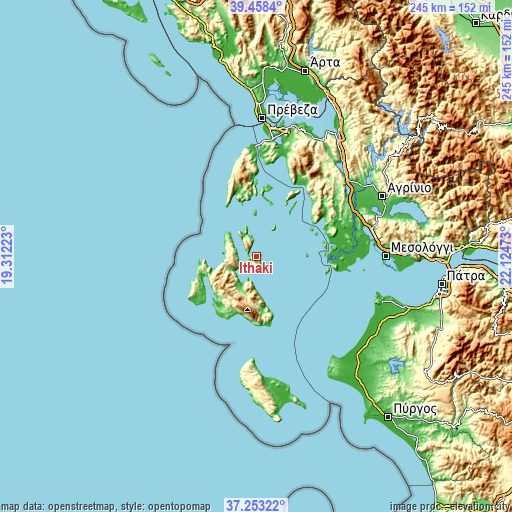 Topographic map of Itháki
