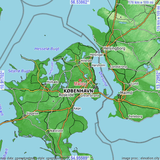 Topographic map of Måløv
