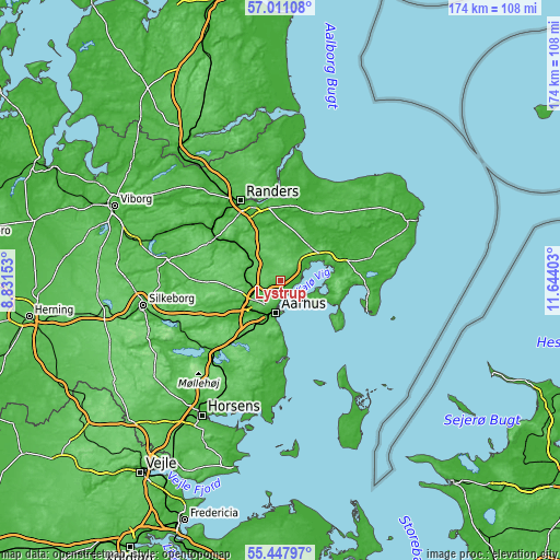 Topographic map of Lystrup