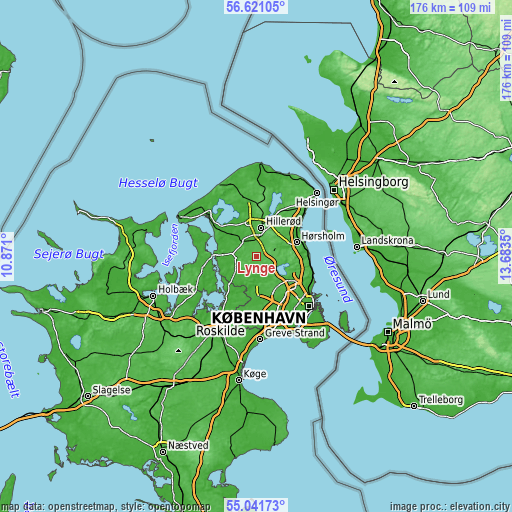 Topographic map of Lynge