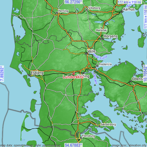 Topographic map of Lunderskov