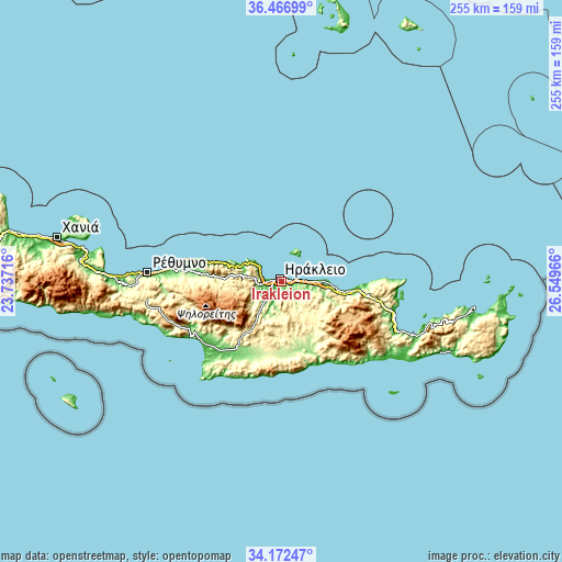 Topographic map of Irákleion