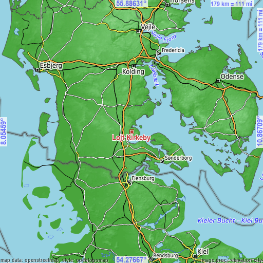 Topographic map of Løjt Kirkeby