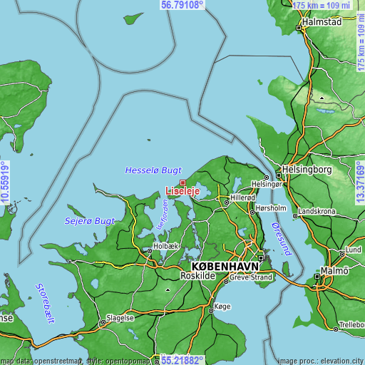 Topographic map of Liseleje