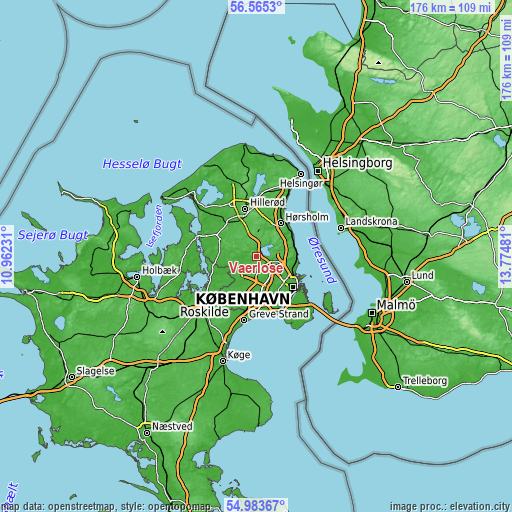 Topographic map of Værløse