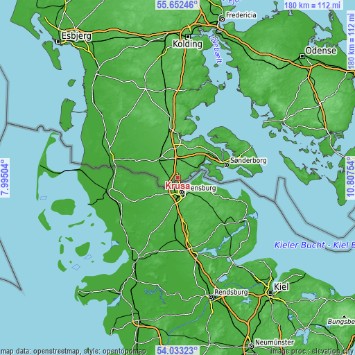 Topographic map of Kruså