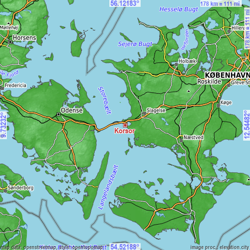 Topographic map of Korsør