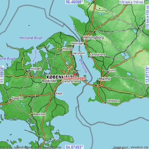 Topographic map of Copenhagen