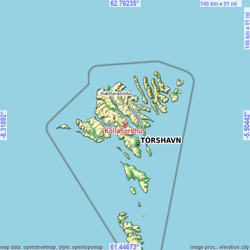 Topographic map of Kollafjørður