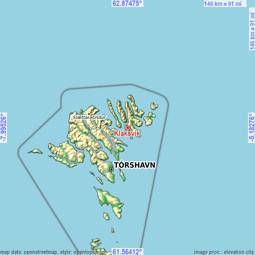 Topographic map of Klaksvík