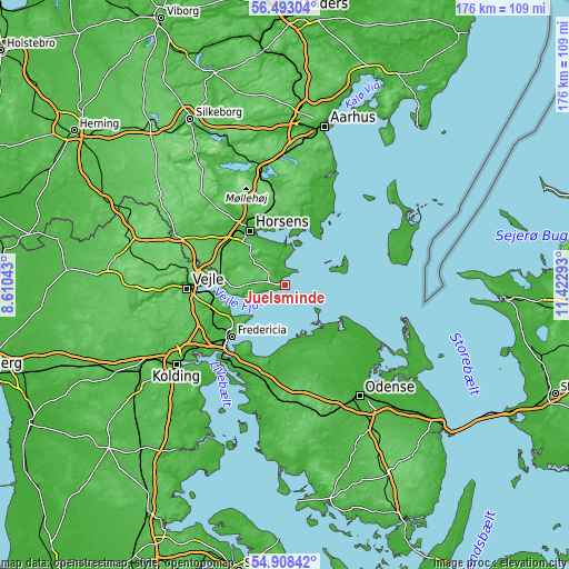 Topographic map of Juelsminde