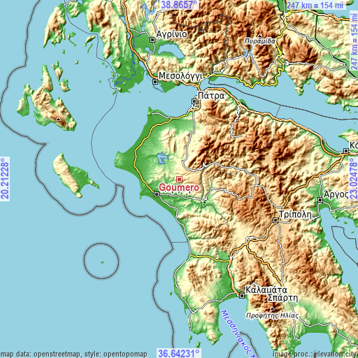 Topographic map of Goúmero