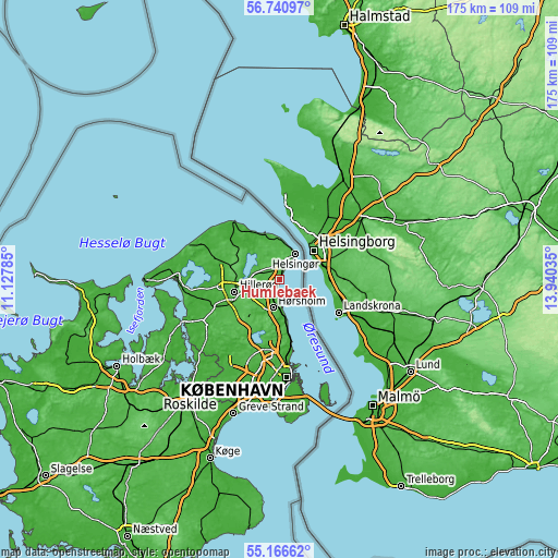 Topographic map of Humlebæk