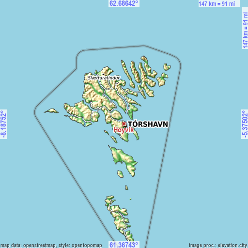 Topographic map of Hoyvík