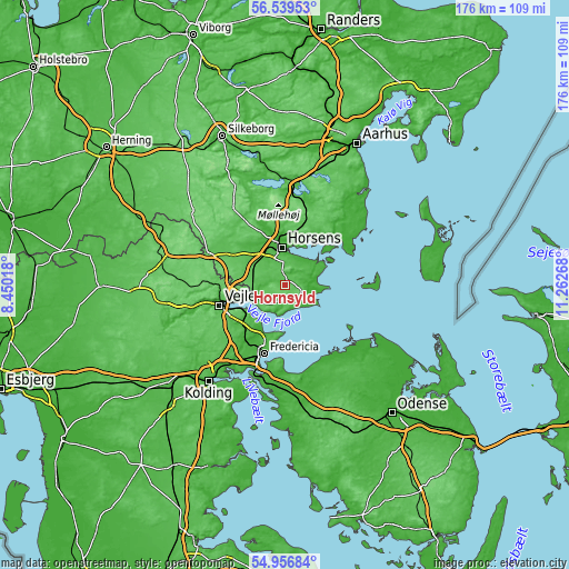 Topographic map of Hornsyld