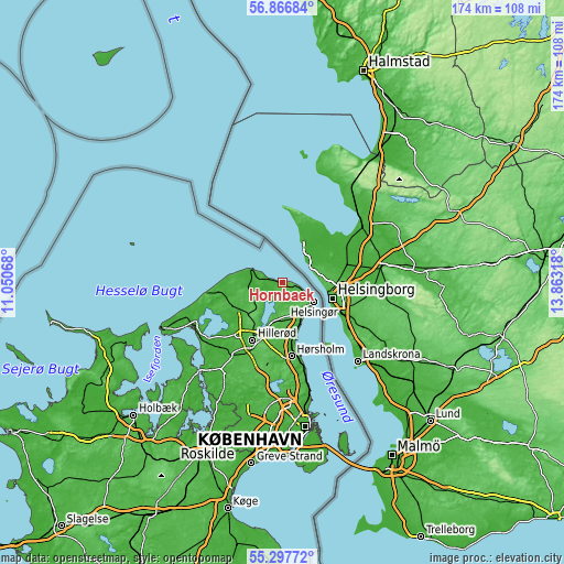 Topographic map of Hornbæk