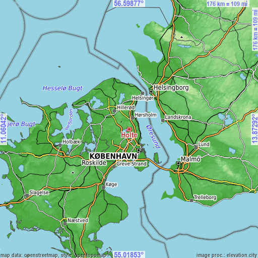 Topographic map of Holte