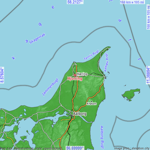 Topographic map of Hjørring