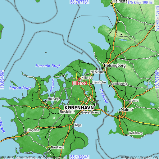 Topographic map of Hillerød