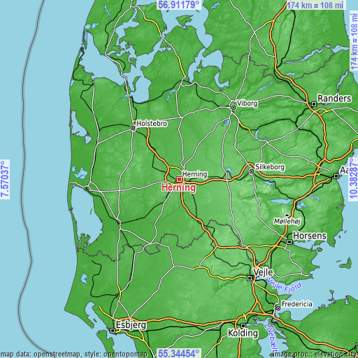 Topographic map of Herning