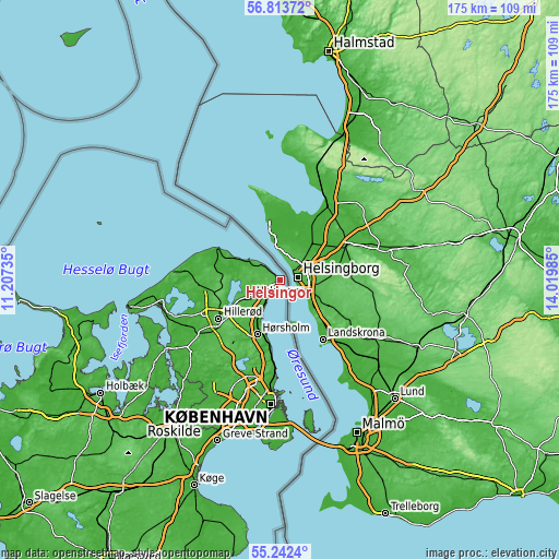 Topographic map of Helsingør