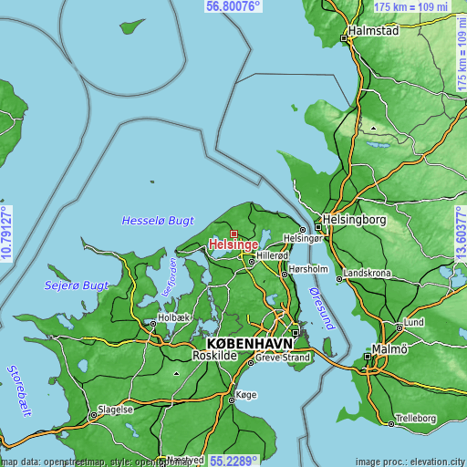 Topographic map of Helsinge