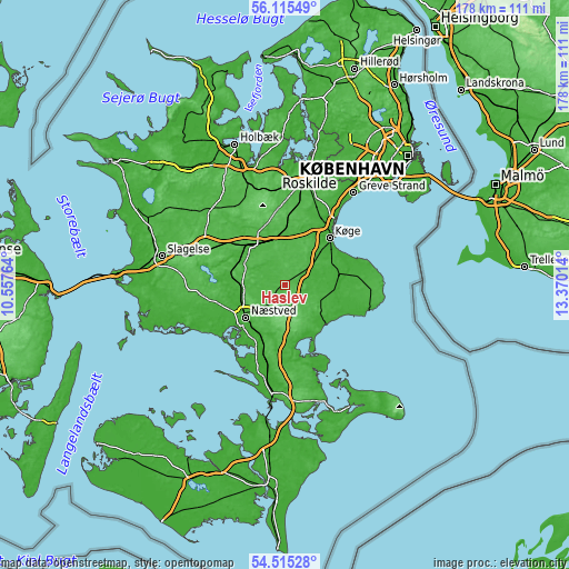 Topographic map of Haslev