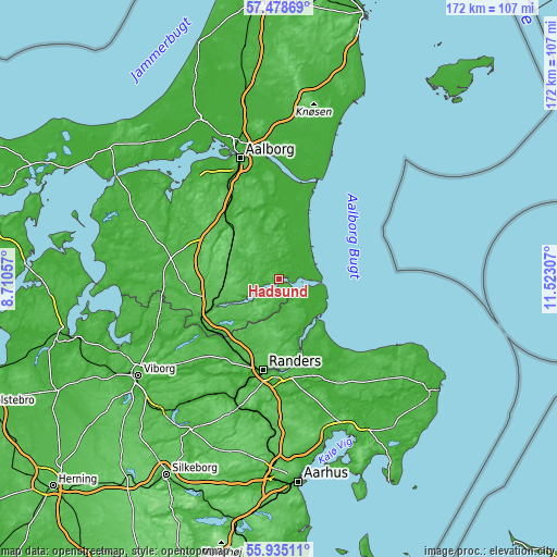 Topographic map of Hadsund