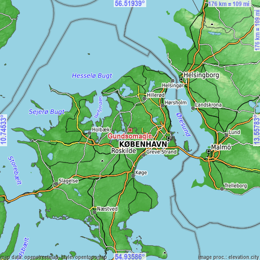 Topographic map of Gundsømagle
