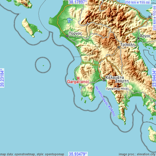 Topographic map of Gargaliánoi