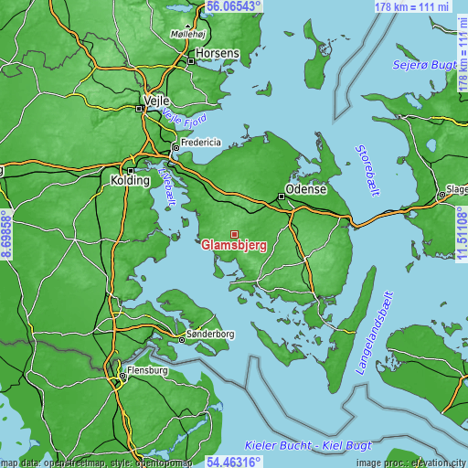 Topographic map of Glamsbjerg