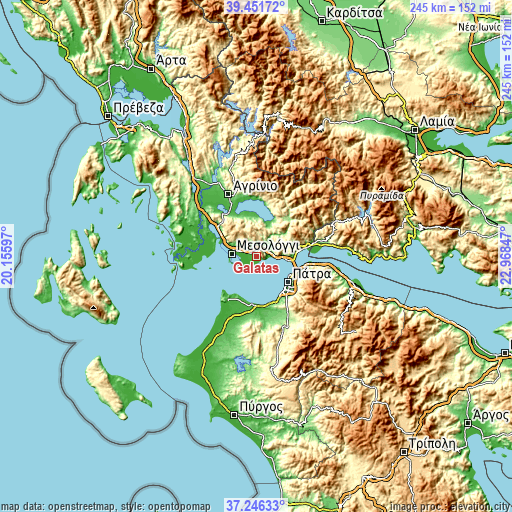 Topographic map of Galatás