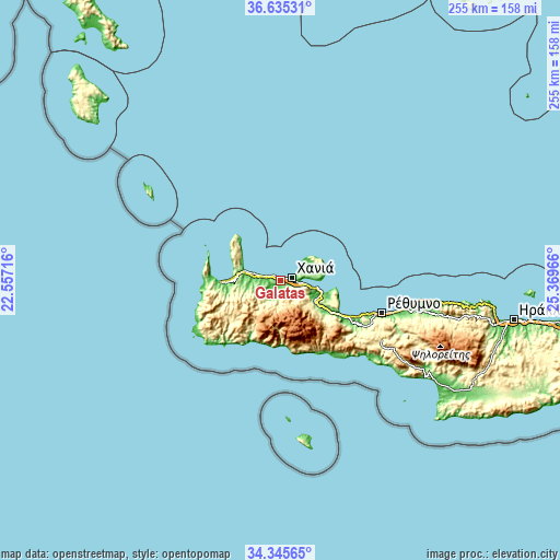 Topographic map of Galatás